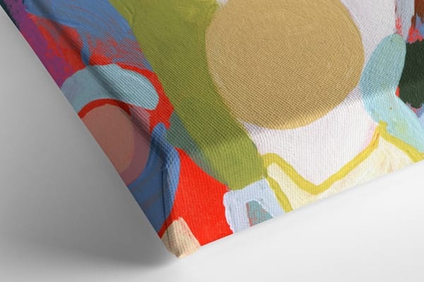 Closeup of stretched canvas art print showing off neatly wrapped corners