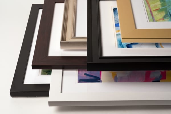 Framed print artwork showing a variety of frame options and finishes