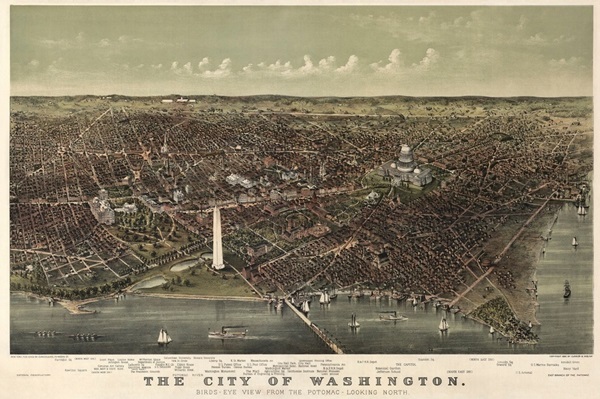 Vintage Birds Eye View Map of the City of Washington