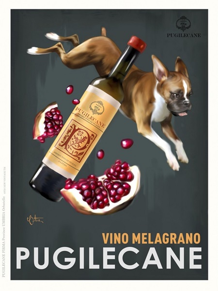 Pugilecane Vino Melagrano Retro Advertising Poster