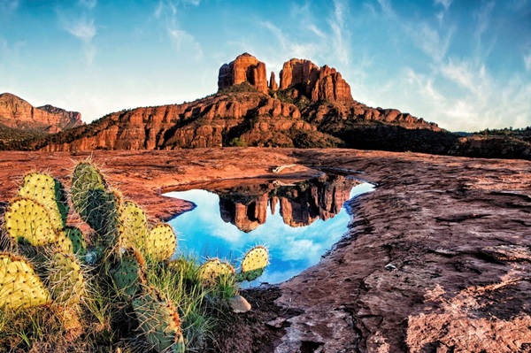 Cathedral Rocks with reflection at sunset in Sedona, Arizona