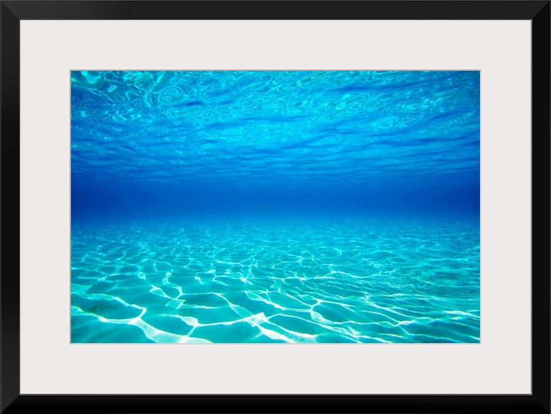 French Polynesia, Underwater Sandy Bottom And Surface Reflection