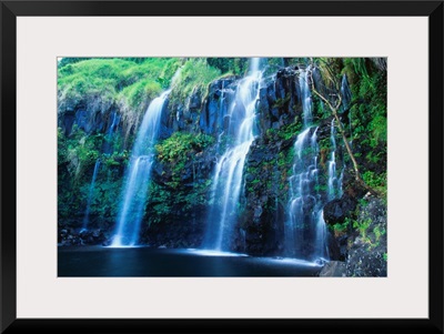 Hawaii, Maui, Hana Coast, Waterfall Flows Into Blue Pool