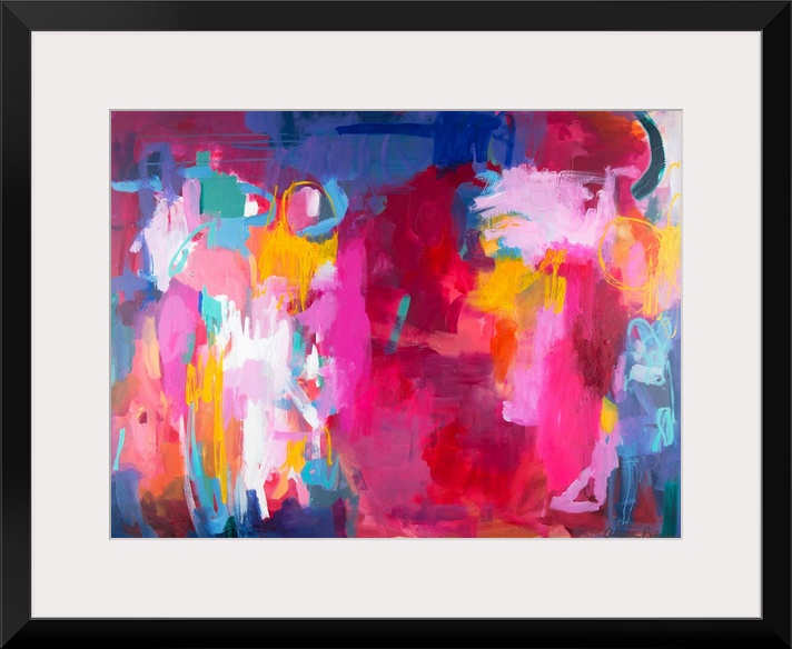 Contemporary artwork in shades of bright pink and red.
