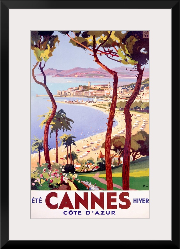Classic travel advertisement for the Cote d'Azur often known in English as the French Riviera.