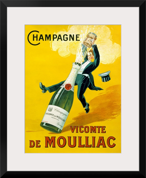 Big vintage art displays an advertisement for a white sparkling wine that is associated with celebration and regarded as a...