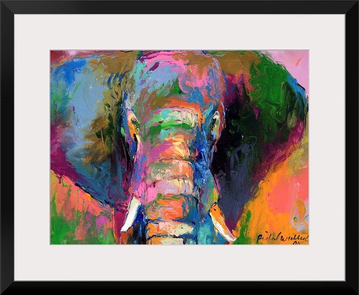 Contemporary vibrant colorful painting of an elephant.