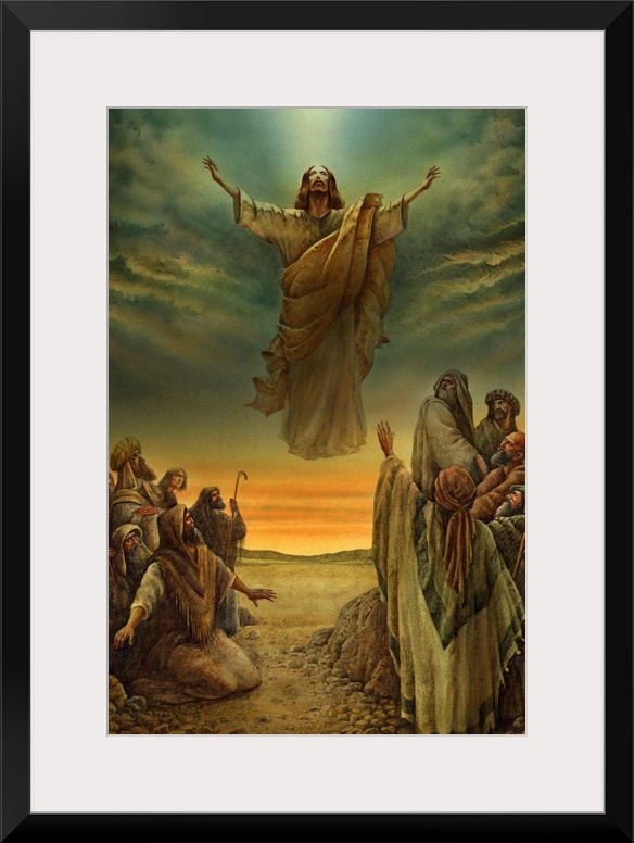 This vertical wall hanging is a painting of Traditional Wall art depicting Jesus floating over a group of figures with his...