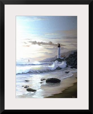 Lighthouse On Beach At Sunset
