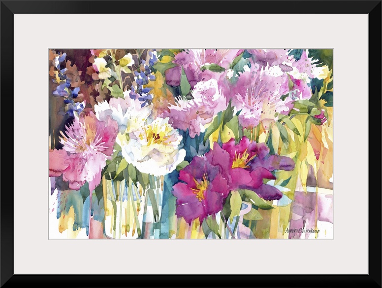 Contemporary watercolor painting of a flower still-life.