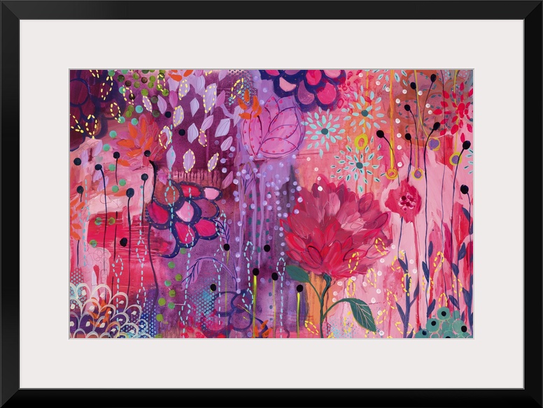 Contemporary painting of a vibrant wildly colored flowers.