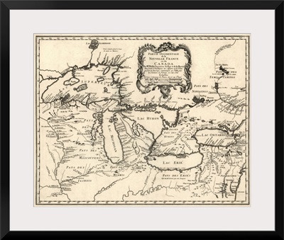 Antique Map of the Great Lakes and the Midwest US, 1755