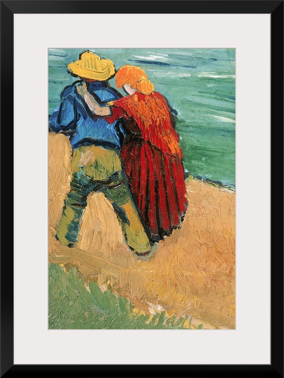 Post-Impressionist Van Gogh painting of a couple in love walking down a dirt path.