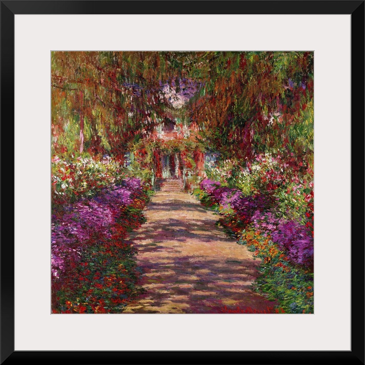 This is an Impressionist painting showing the bright light and mid-day shade of this flower filled scene for home or offic...