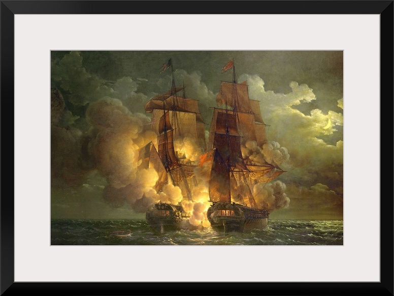 Combat Naval entre la Fregate francoise l'Arethuse et la fregate anglaise L'Amelia en vue des iles de Loz;