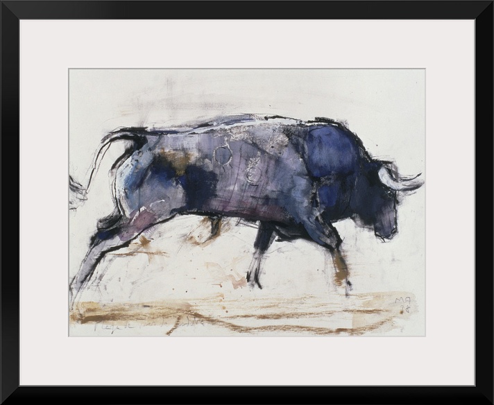 Contemporary painting of a charging bull.l