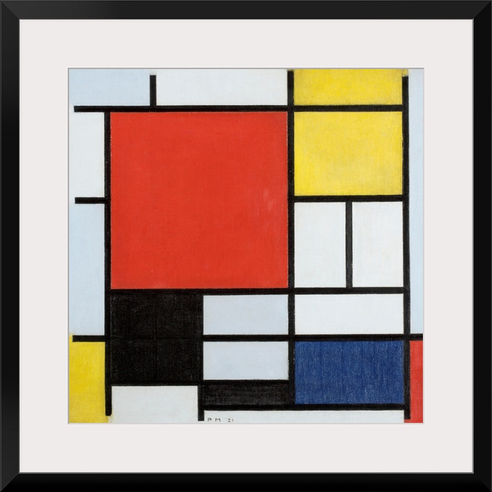 Composition with large red plane, yellow, black, gray and blue, 1921 (originally oil on canvas) by Mondrian, Piet (1872-1944)