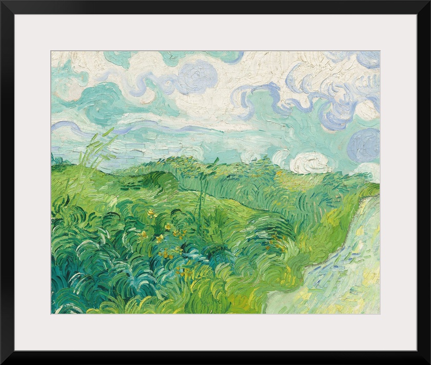 Painting of a green countryside field by Vincent Van Gogh.