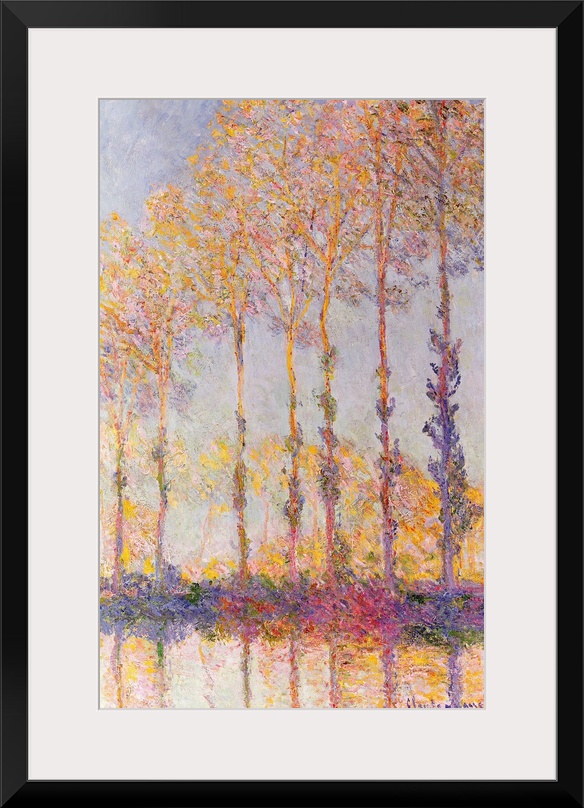This Impressionist vertical panting makes use of a pastel color palette to capture the fading daylight on a row of trees g...