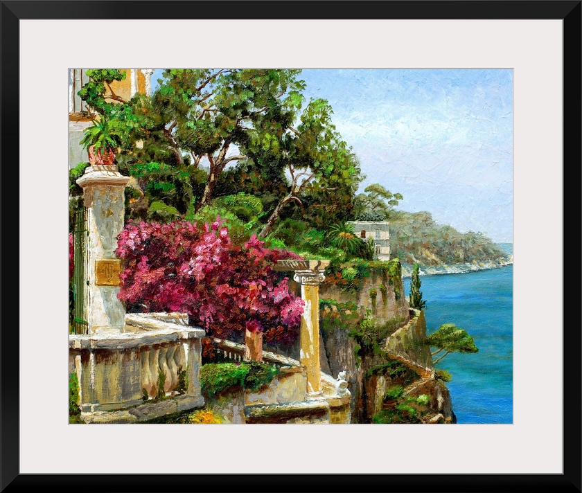 This horizontal wall art is a landscape painting with attention to light and details in this timeless Mediterranean costal...