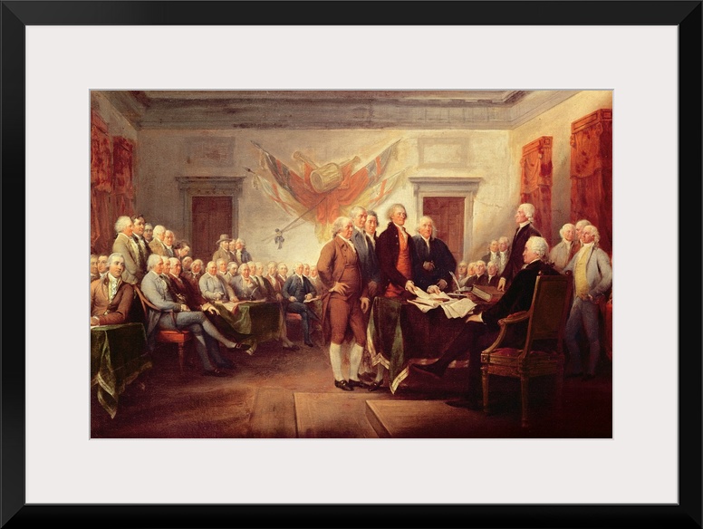 Big classic art portrays the meeting of the Continental Congress in the later part of the 18th century as they prepare to ...