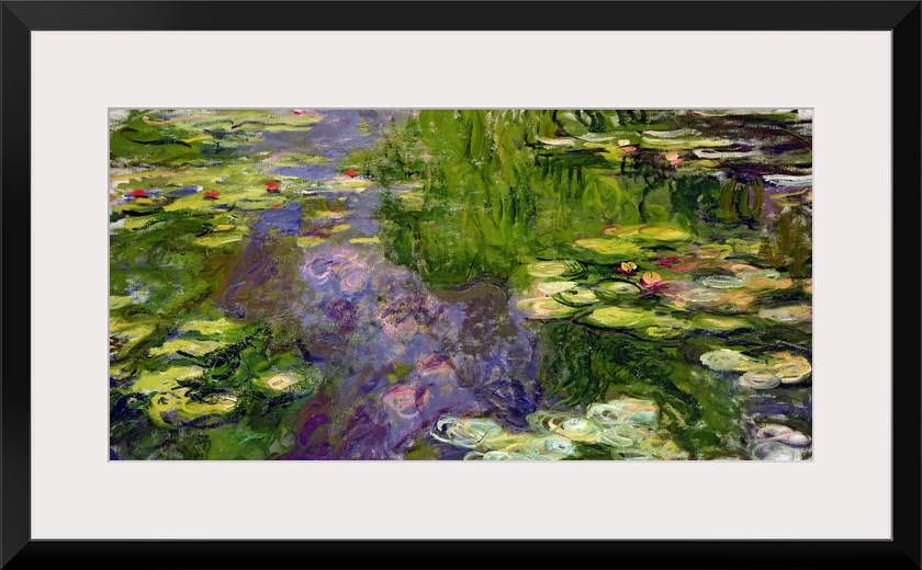 Large classic oil on canvas painting of water lilies.  The texture of the brush strokes give this piece added depth.