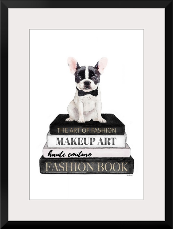 B&W Frenchie Bookstack