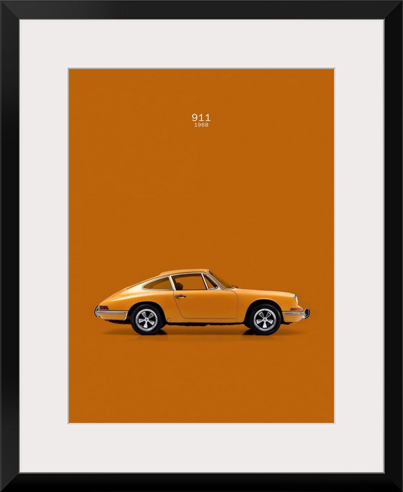 Photograph of an orange Porsche 911 1968 printed on an orange background