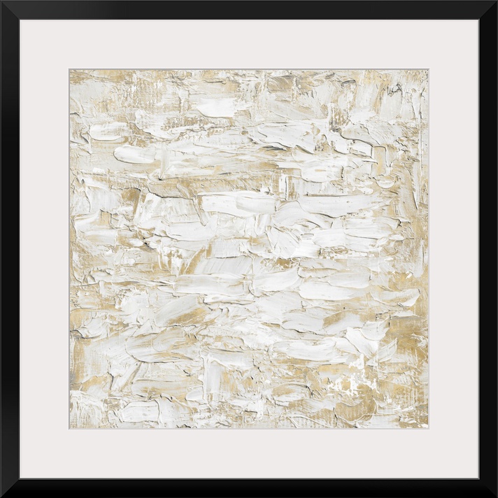 Originally painted with thick white and gold textured paint. The final item is digitally printed in shades of white and gold.