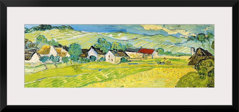 Painting of a beautiful landscape of a village and fields by Vincent Van Gogh.