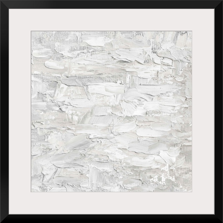 Originally painted with thick white textured paint. The final item is digitally printed in shades of white and gray.