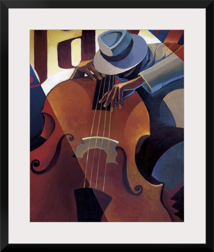 Contemporary painting of a jazz musician playing the bass.