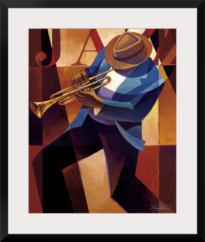 Contemporary painting of a jazz musician playing the trumpet.