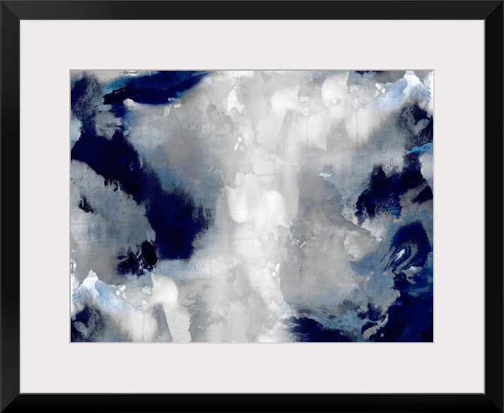 A large, horizontal abstract painting in shades of indigo and white. This statement piece of art would look outstanding in...