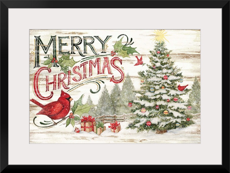 A vintage Merry Christmas sign captures a classic holiday look.