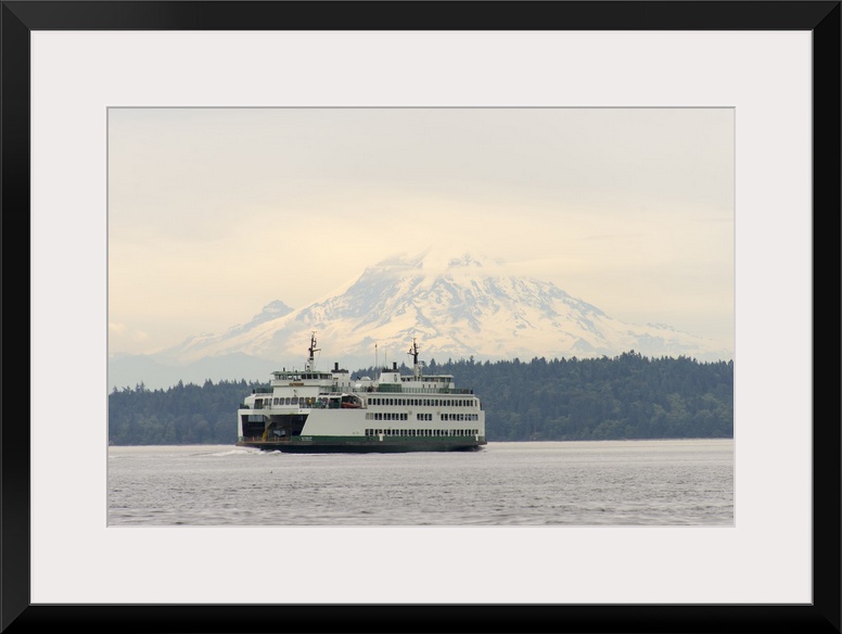 US, WA, Puget Sound. Seattle/Bremerton ferry with Mt Rainier