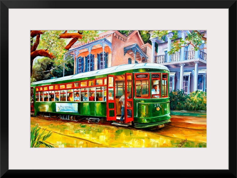 Contemporary landscape painting of a New Orleans street lined with beautiful homes.