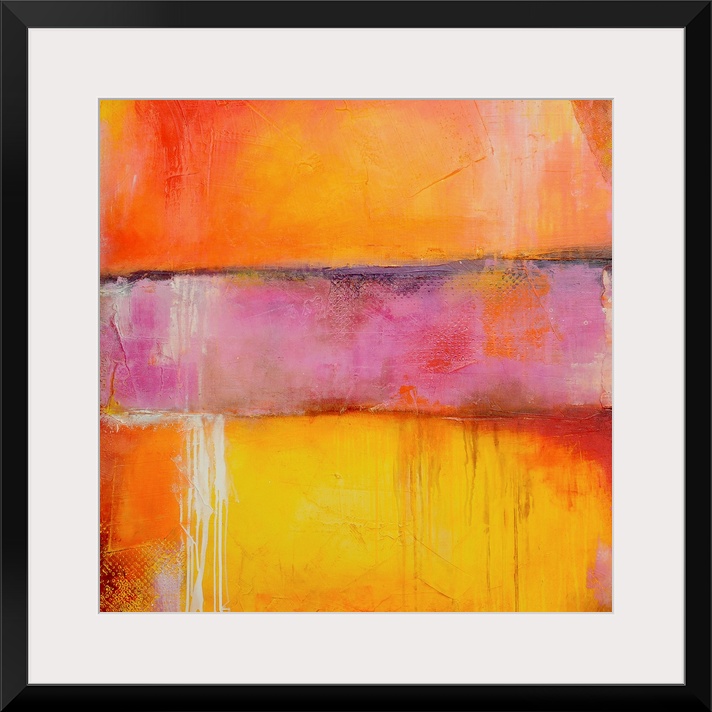 This square shaped decorative accent is an abstract wall painting with candy color stripes.