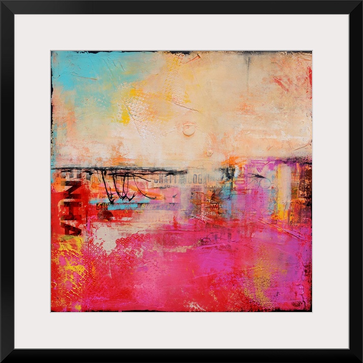 Giant contemporary art focuses on the use of vibrant colors against a roughly textured background composed of oval pattern...