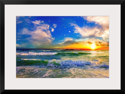 Colorful Ocean Sunset Blue Seascape Sunrise