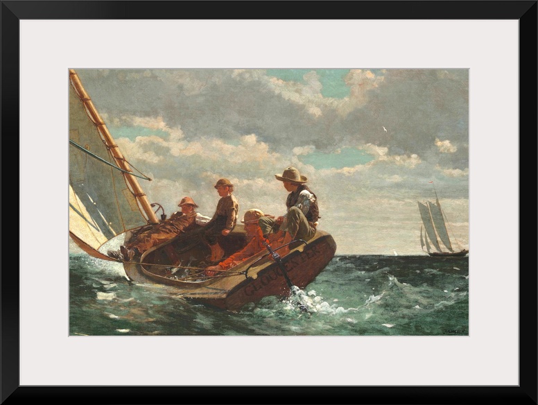 Breezing Up (A Fair Wind), by Winslow Homer, 1873-76, American painting, oil on canvas. A man, three boys, and their catch...