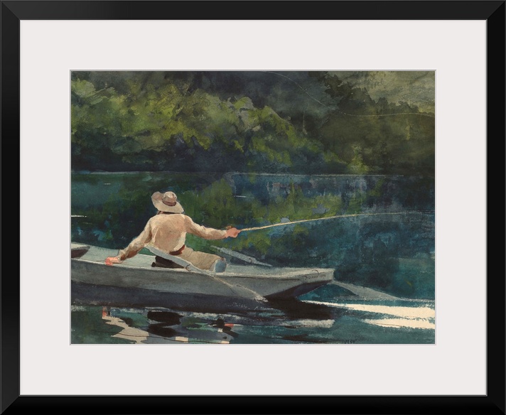 Casting, Number Two, by Winslow Homer, 1894, American painting, watercolor on paper. Homer's serene scene is still except ...