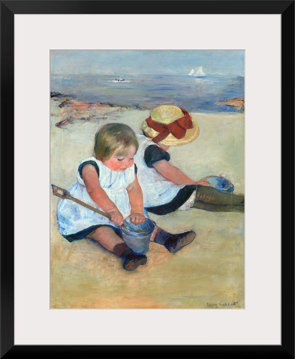 Children Playing on the Beach, by Mary Cassatt, 1884, American painting, oil on canvas. Cassatt captures the near child's ...