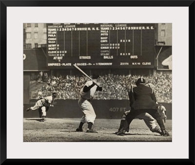 Cleveland Indians', Bob Feller, pitching to New York Yankees' Joe DiMaggio