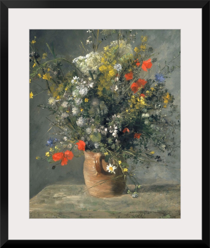 Flowers in a Vase, by Auguste Renoir, 1866, French impressionist painting, oil on canvas. This an early still life was pai...