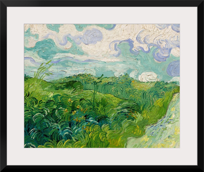 Green Wheat Fields, Auvers, by Vincent van Gogh, 1890, Dutch Post-Impressionist painting, oil on canvas. Painted in the la...