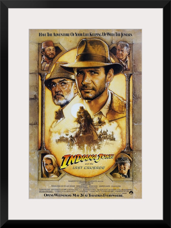 Movie poster advertising the 1989 classic family favorite movie, Indiana Jones and the Last Crusade. Starring Harrison For...