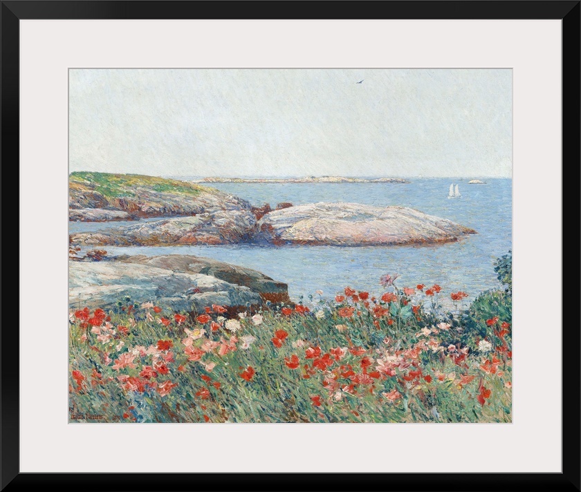 Poppies, Isles of Shoals, by Childe Hassam, 1891, American impressionist painting, oil on canvas. This view, centered on a...