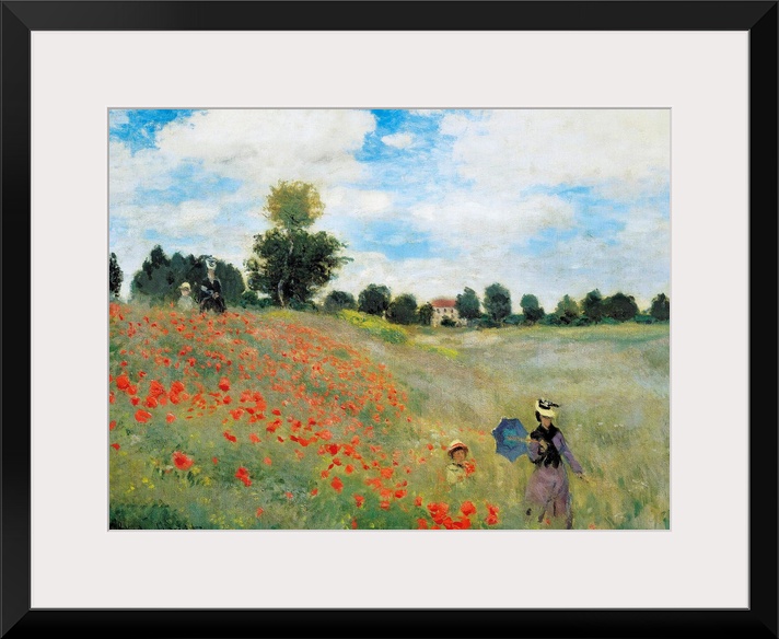 Impressionist painting by Claude Monet of a woman and child in a field of flowers.