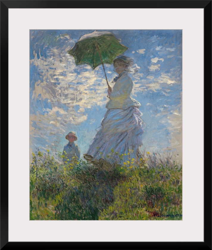 Woman with a Parasol-Madame Monet and Her Son, by Claude Monet, 1875, French impressionist painting, oil on canvas. Contra...